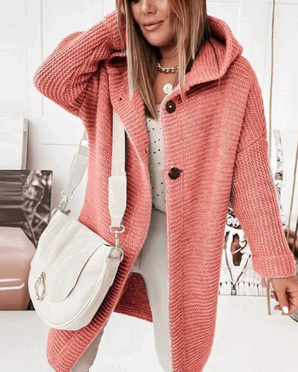 Women's Hooded Sweater Cardigan in Long Oversized Knit