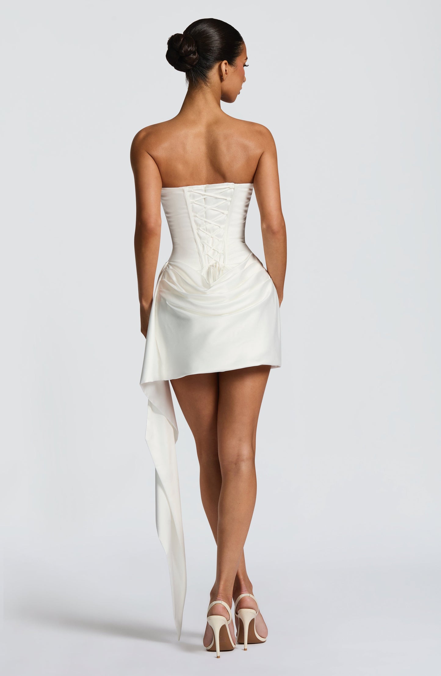 Women's Ivory Satin Cowl Neck Strapless Party Dress
