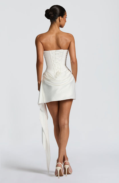 Women's Ivory Satin Cowl Neck Strapless Party Dress