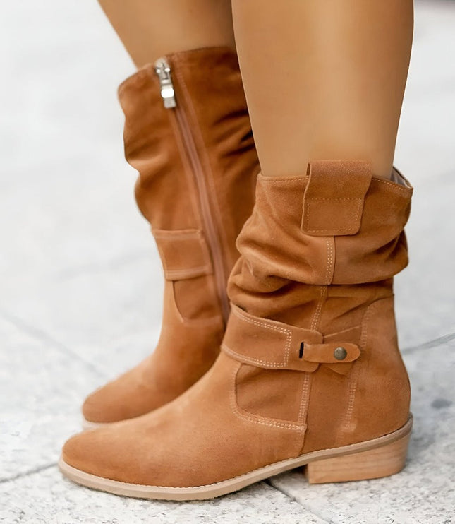 Women's Knee High Block Heel Slouchy Faux Suede Boots