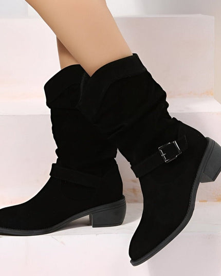 Women's Knee High Block Heel Slouchy Faux Suede Boots