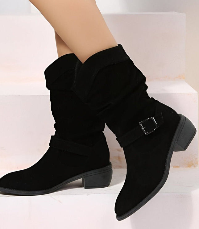 Women's Knee High Block Heel Slouchy Faux Suede Boots