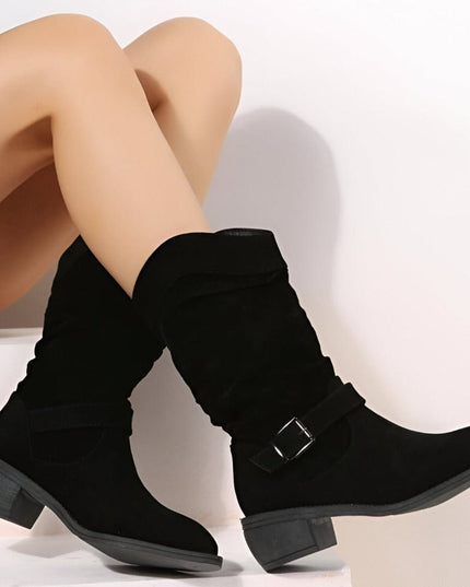 Women's Knee High Block Heel Slouchy Faux Suede Boots