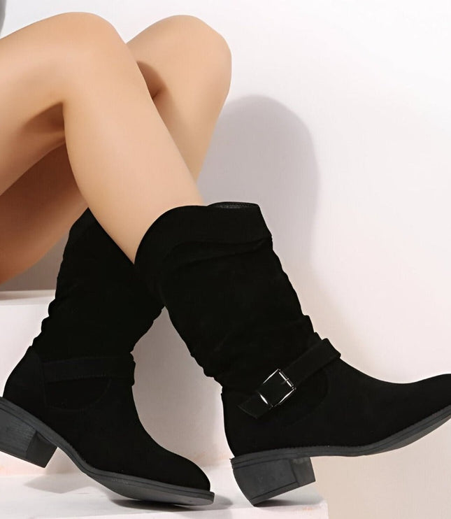 Women's Knee High Block Heel Slouchy Faux Suede Boots