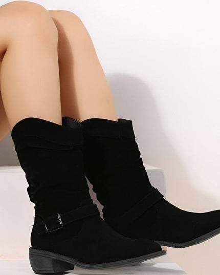 Women's Knee High Block Heel Slouchy Faux Suede Boots
