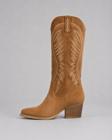 Women's Knee High Embroidered Cowboy Boots, Block Heel