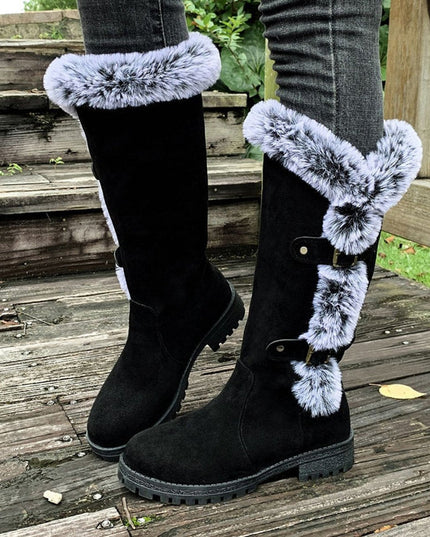 Women's Knee High Faux Suede Lug Sole Fur Trim Winter Boots