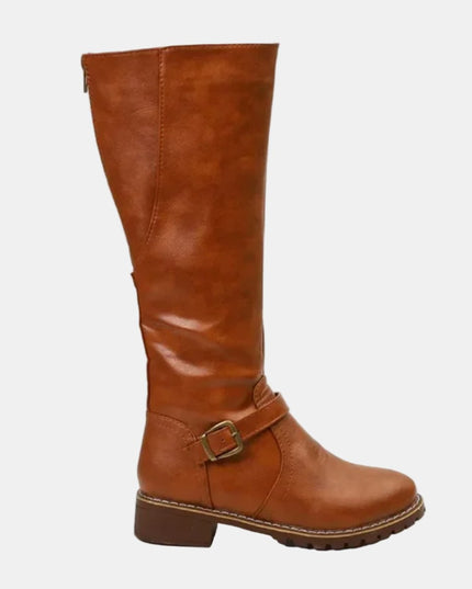 Women's Knee High Low Heel Buckle Strap Tall Riding Boots