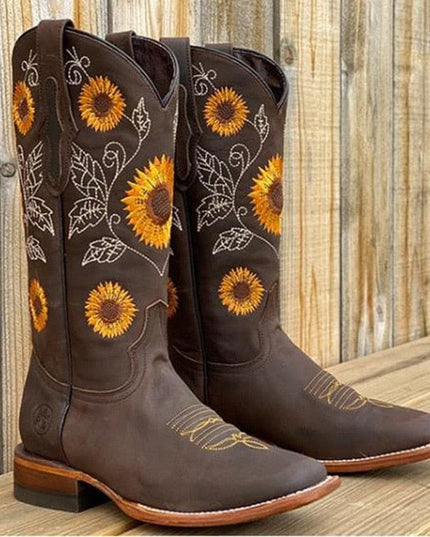 Women's Knee High Square Toe Wide Calf Western Boots