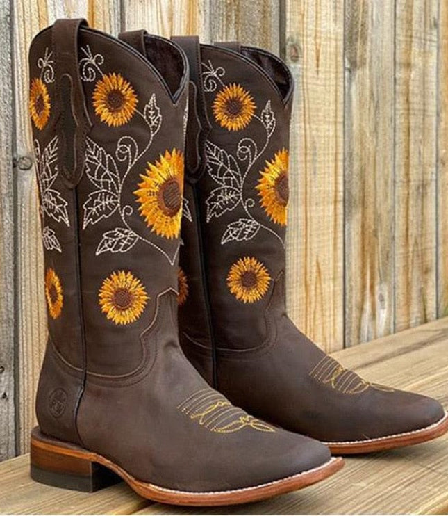 Women's Knee High Square Toe Wide Calf Western Boots