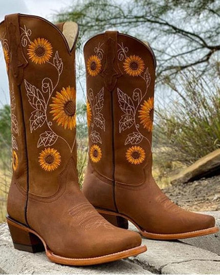 Women's Knee High Square Toe Wide Calf Western Boots