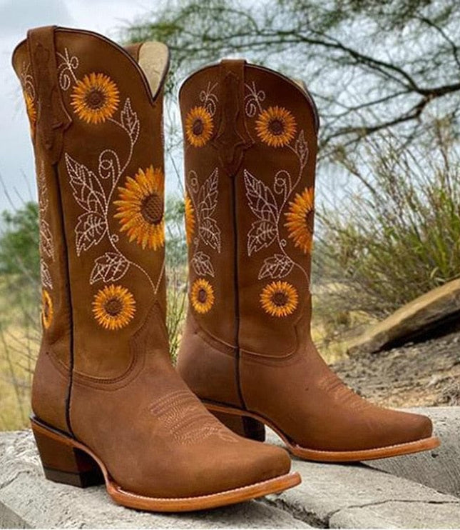 Women's Knee High Square Toe Wide Calf Western Boots