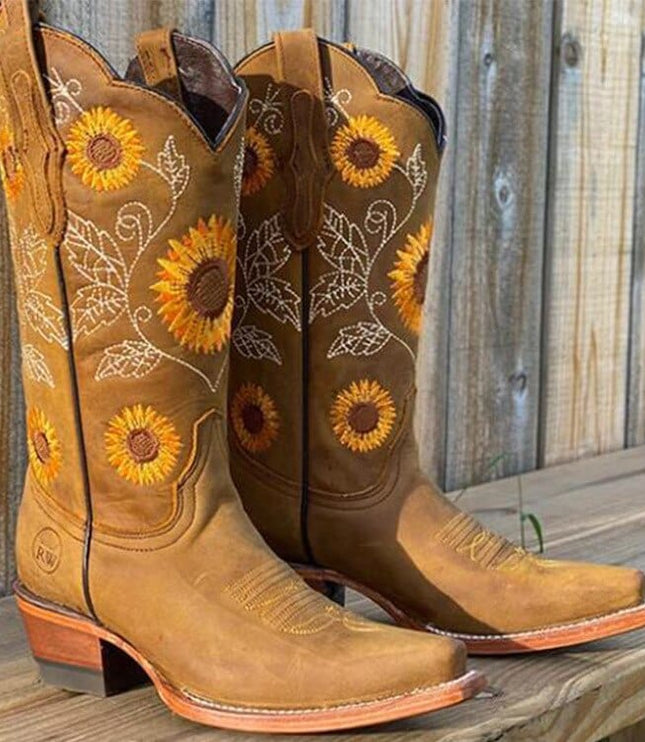 Women's Knee High Square Toe Wide Calf Western Boots