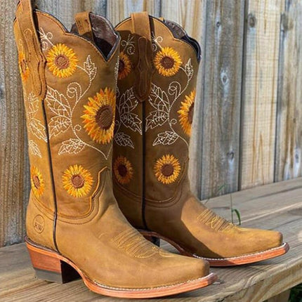 Women's Knee High Square Toe Wide Calf Western Boots