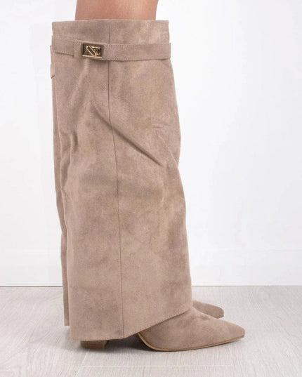 Women's Knee High Suede Boots with Pointed Toe Block Heel