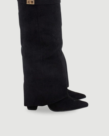 Women's Knee High Suede Boots with Pointed Toe Block Heel