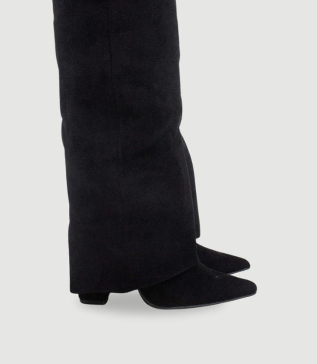 Women's Knee High Suede Boots with Pointed Toe Block Heel