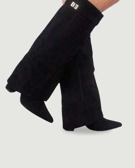 Women's Knee High Suede Boots with Pointed Toe Block Heel