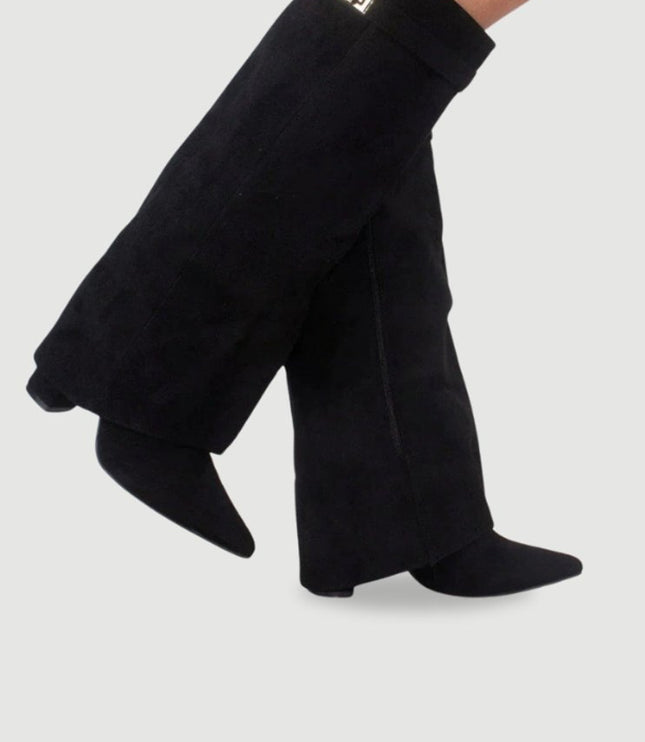 Women's Knee High Suede Boots with Pointed Toe Block Heel