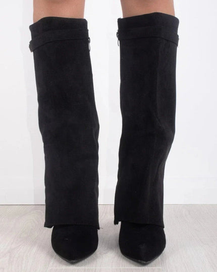 Women's Knee High Suede Boots with Pointed Toe Block Heel