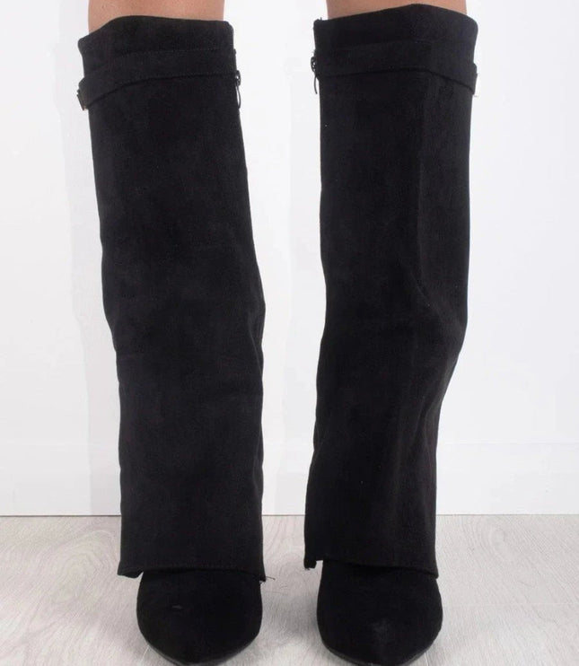 Women's Knee High Suede Boots with Pointed Toe Block Heel