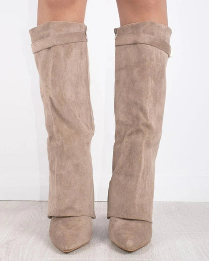 Women's Knee High Suede Boots with Pointed Toe Block Heel