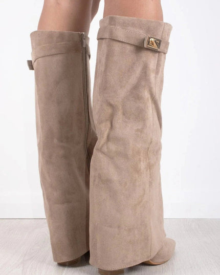 Women's Knee High Suede Boots with Pointed Toe Block Heel