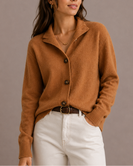Women's Knit Cardigan, Collared Button Front and Oversized