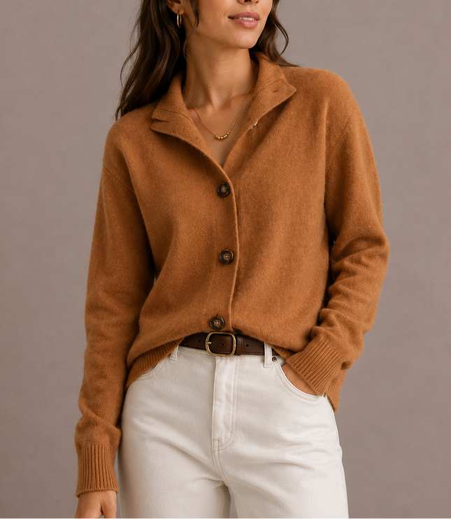 Women's Knit Cardigan, Collared Button Front and Oversized