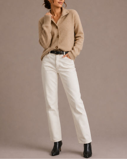Women's Knit Cardigan, Collared Button Front and Oversized