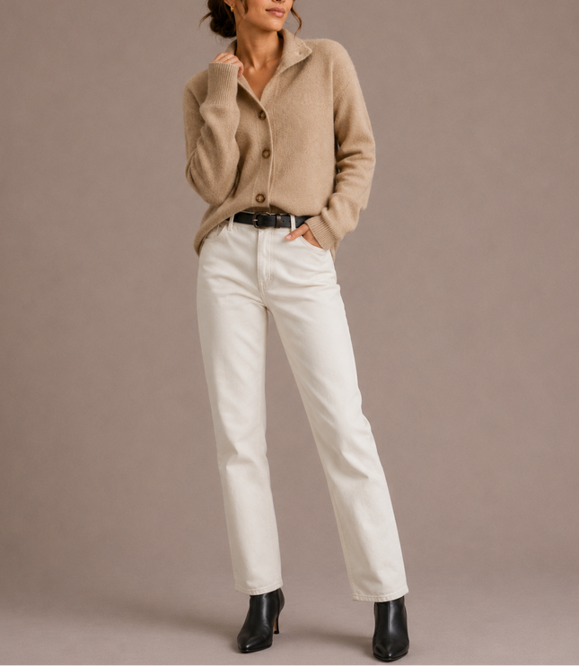 Women's Knit Cardigan, Collared Button Front and Oversized