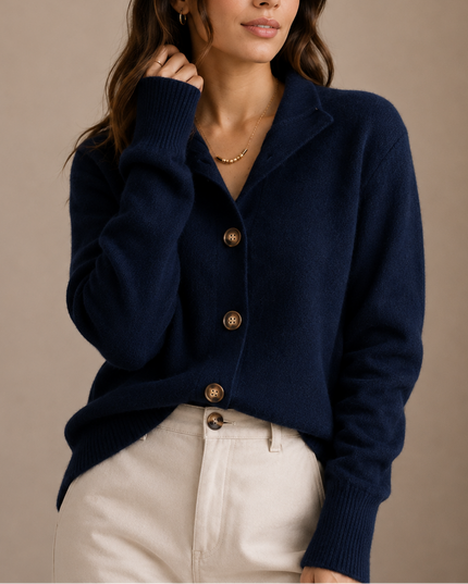 Women's Knit Cardigan, Collared Button Front and Oversized