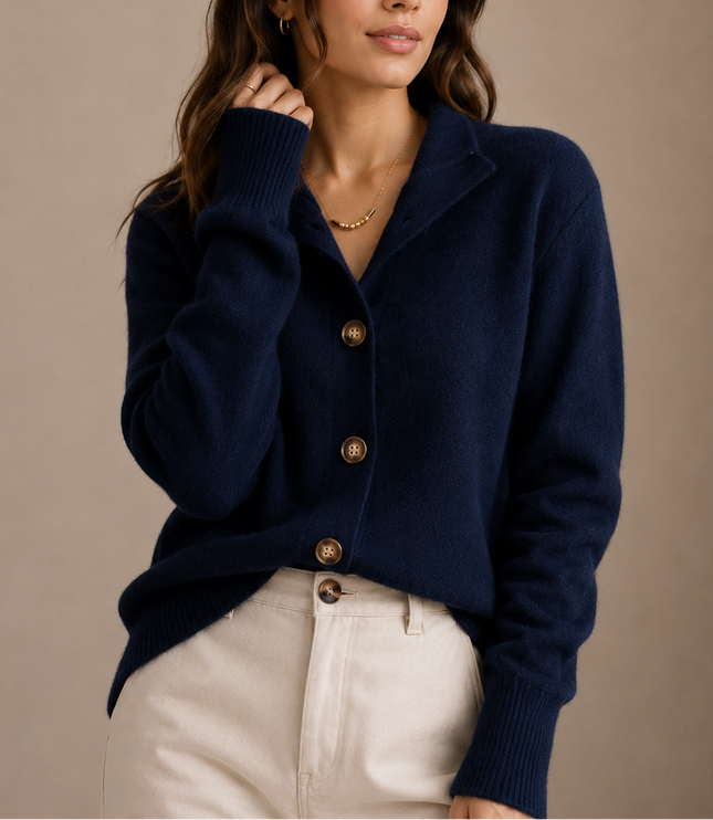 Women's Knit Cardigan, Collared Button Front and Oversized