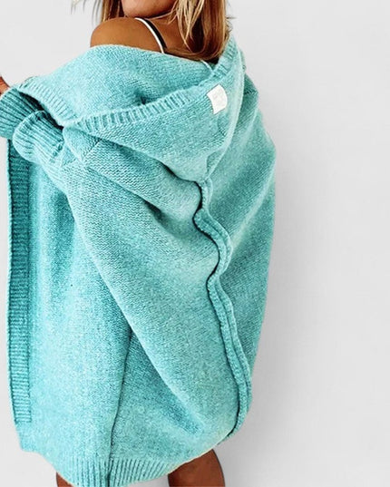 Women's Knit Duster Cardigan, Oversized Hooded Knee Length