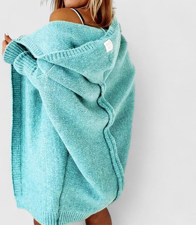 Women's Knit Duster Cardigan, Oversized Hooded Knee Length