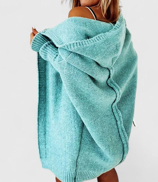 Women's Knit Duster Cardigan, Oversized Hooded Knee Length