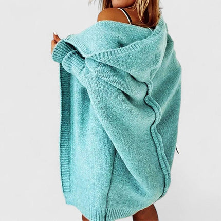 Women's Knit Duster Cardigan, Oversized Hooded Knee Length