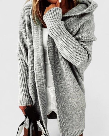 Women's Knit Duster Cardigan, Oversized Hooded Knee Length