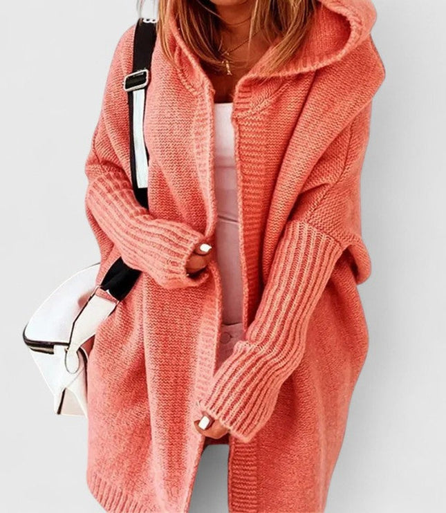 Women's Knit Duster Cardigan, Oversized Hooded Knee Length