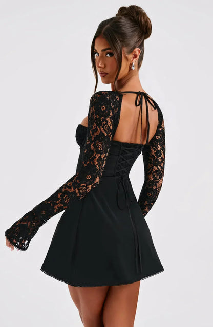 Women's Lace Long Sleeve Mini Wedding Guest Dress