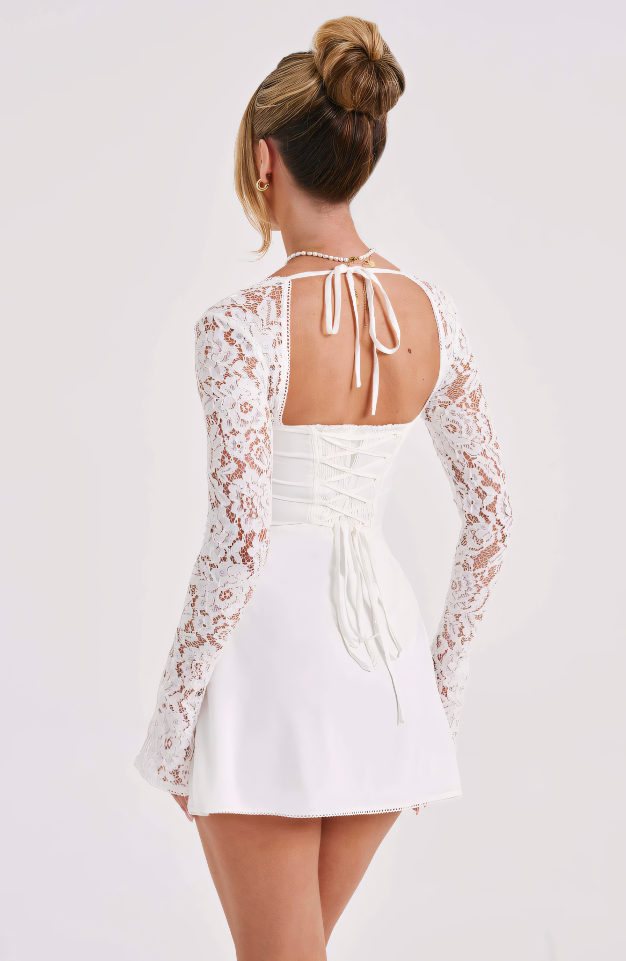 Women's Lace Square Neck Long Sleeve Mini Dress
