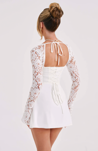 Women's Lace Square Neck Long Sleeve Mini Dress