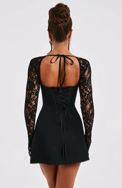 Women's Lace Square Neck Long Sleeve Mini Dress