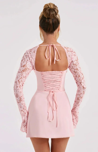 Women's Lace Square Neck Long Sleeve Mini Dress