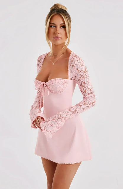 Women's Lace Square Neck Long Sleeve Mini Dress