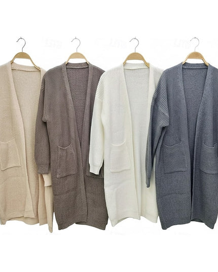 Women's Long Black Ribbed Knit Open Front Duster Cardigan