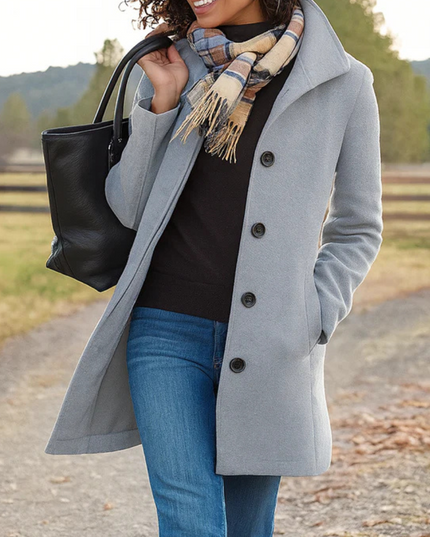 Women's Long Fall Winter Coat with Classic Button Front