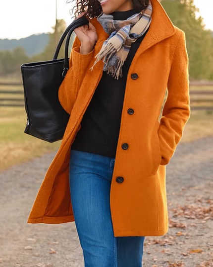 Women's Long Fall Winter Coat with Classic Button Front