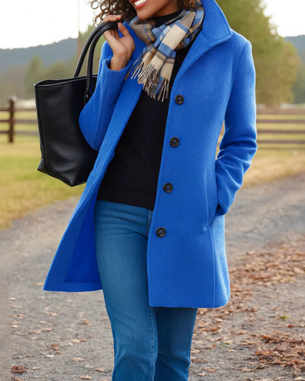 Women's Long Fall Winter Coat with Classic Button Front