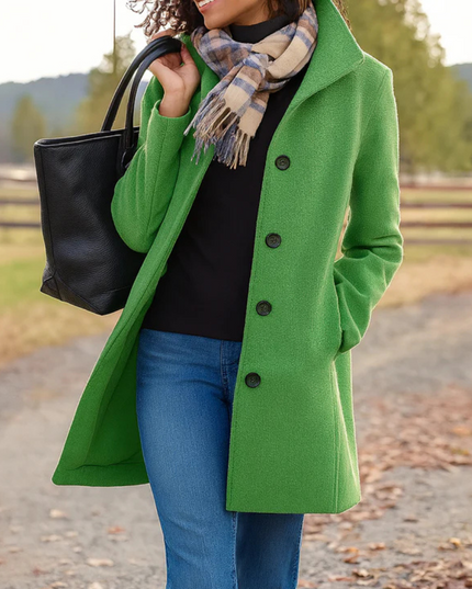 Women's Long Fall Winter Coat with Classic Button Front